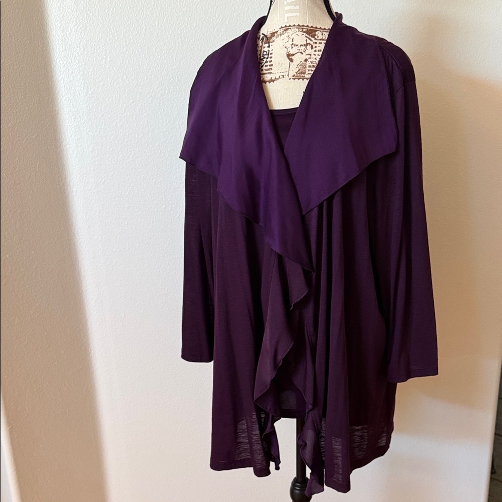 Sag Harbor Deep Purple Draped Open Front Cardigan